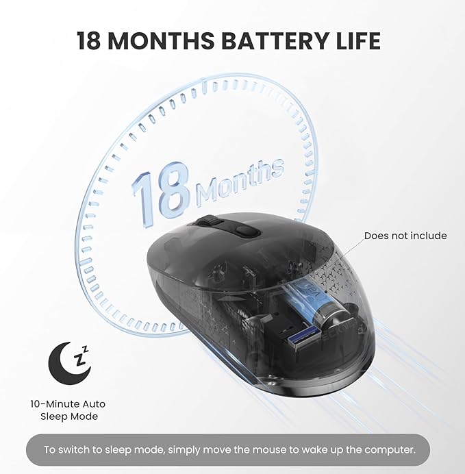 TECKNET Bluetooth Mouse, BT 5.2/3.0 and 2.4G Computer Mouse for Laptops, Small to Medium Size, Silent Click, 2-Level Adjustable DPI, 18-Month Battery, Compatible with Windows, MacOS and ChromeOS