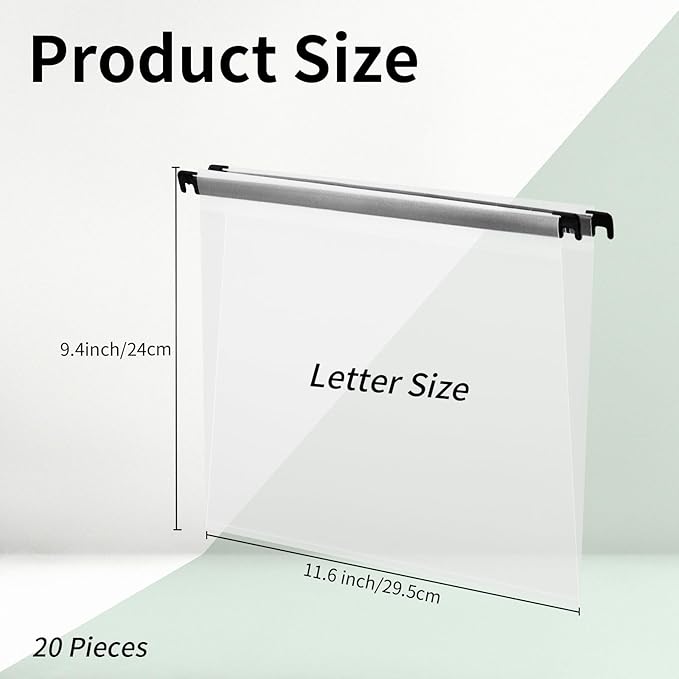 Letter Size Clear Hanging File Folders Hanging Document Folder Plastic Transparent Hanging File Folder for File Cabinets Document Filing (20, Transparent)