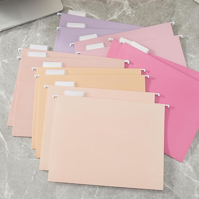 Y YOMA 12 Pack Colored Hanging File Folders Letter Size Decorative Hanging Folder Cute Pretty File Folder for Filing Cabinet Office Home with 1/5-Cut Adjustable Tabs, Macaroon Color