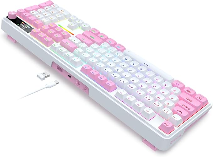 Redragon K762 Wireless Gasket Gaming Keyboard w/Hype Screen & Knob, 104 Keys Mechanical Keyboard, Easy-Control 1.14’’ TFT Info Display, 5-Layer Noise Dampening, Round PBT Keycaps, Custom Linear Switch