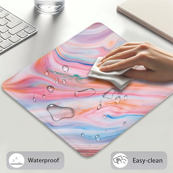 Fluid Watercolors‌ Mouse Pad 9.5"x 7.9", Reinforced Stitched Edges, Durable Anti-Slip Gaming & Office Mat Desk Decor, Abstract Mix Swirling Flowing Soft Pastel Design Print