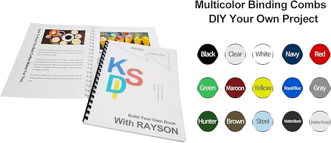 RAYSON SD1202 Binding Machine with Combs Set and 100pcs of 5/16" Multicolor Comb Binding spines - 19 Hole Comb Binder for Punching or Binding