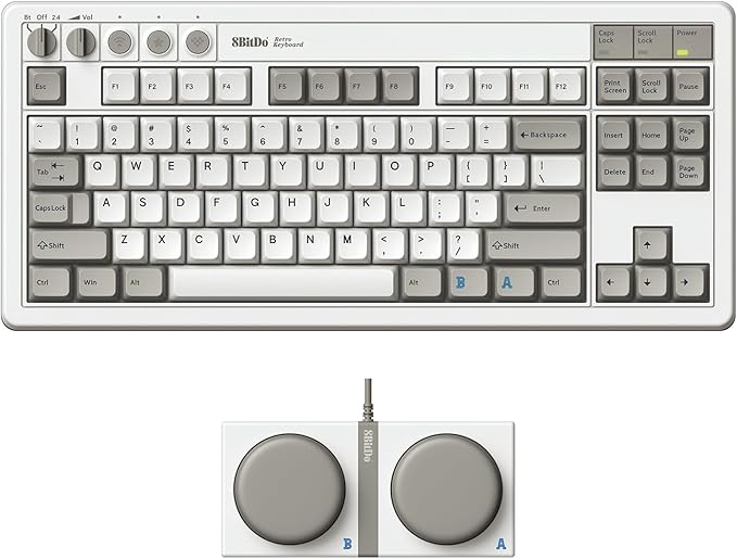8Bitdo 87 Keys Retro Mechanical Keyboard Bluetooth/2.4G/USB-C, Hot Swappable, Dual Super Programmable Buttons, Volume knob for Windows and Android - M Edition