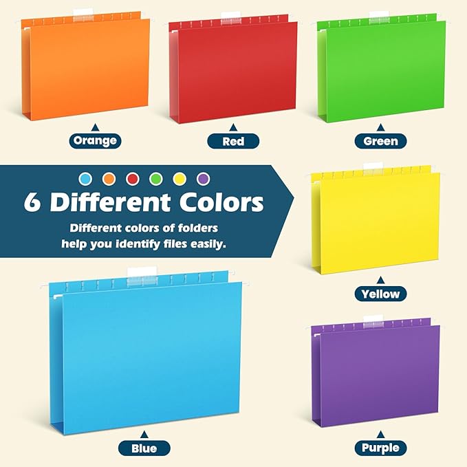 V-Opitos 48 Pack 1 Inch Expansion Hanging File Folders, Letter Size Hanging Folders with 1/5-Cut Adjustable Tab, Extra Capacity Hanging File Folders, Ideal School Classroom, Office Supplies