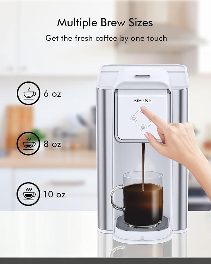 SIFENE 3-in-1 Single Serve Drip Coffee Machine, Compact K-Cup/K-Pod Compatible Brewer for Ground Coffee & Tea, 50oz Removable Water Reservoir, Multiple Brew Sizes, Auto Shut-Off