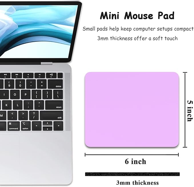 Dapesuom Small Mouse Pad, 5 x 6 Inch Thick Rubber Premium-Textured Non-Slip Portable & Washable Mini Mouse Mat for Women Men Wireless Laptops Keyboard Tray Gaming Work Computer Office Travel, Purple