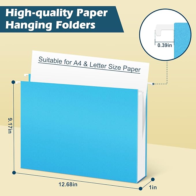 V-Opitos 48 Pack 1 Inch Expansion Hanging File Folders, Letter Size Hanging Folders with 1/5-Cut Adjustable Tab, Extra Capacity Hanging File Folders, Ideal School Classroom, Office Supplies