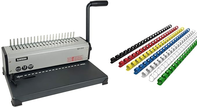 RAYSON SD1202 Binding Machine with Combs Set and 100pcs of 5/16" Multicolor Comb Binding spines - 19 Hole Comb Binder for Punching or Binding