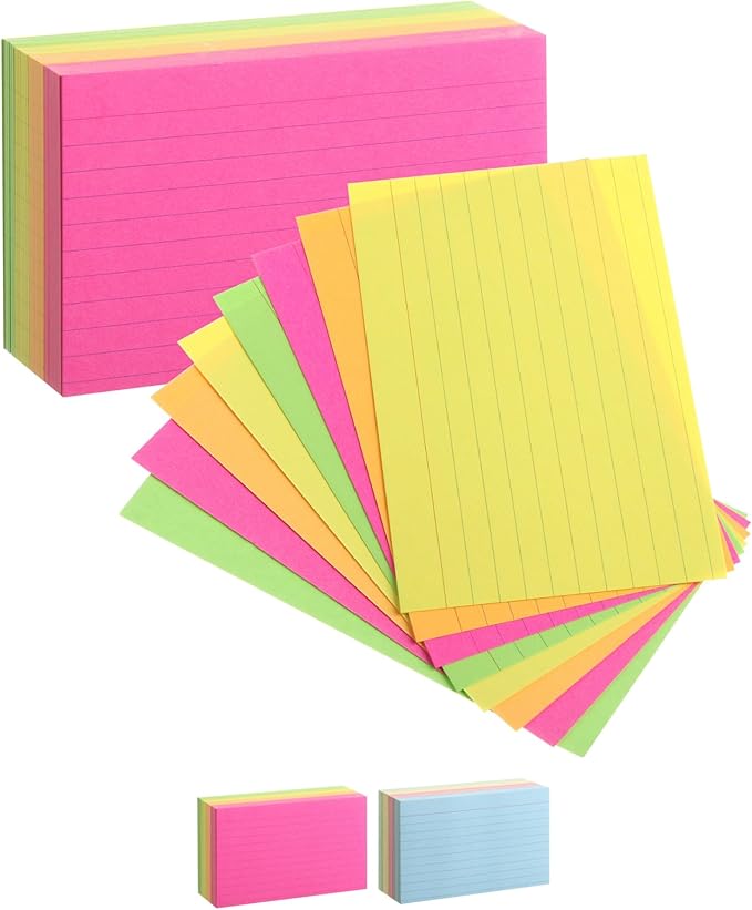 Mr. Pen Lined Neon Study Cards - 3x5, 180 Cards - Ruled Flashcards for Studying