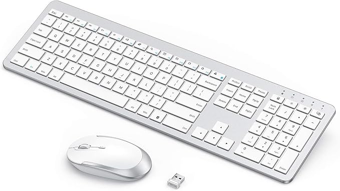 seenda Wireless Keyboard and Mouse Combo, Rechargeable Quiet Keyboard Mouse, Sleek and Ultra Thin Design, Full-Size with Number Pad for Windows, Laptop, PC, Notebook, Desktop- Silver and White