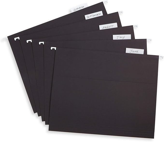 Blue Summit Supplies 50 Hanging File Folders, 50 Reinforced Hang Folders, Designed for Home and Office Color Coded File Organization, Letter Size, Black, 50 Pack