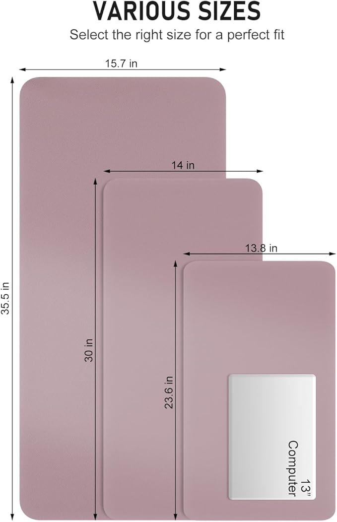 Desk Pad, 30" x 14" PU Leather Non-Slip Desk Mat Large Mouse Pad for Desktop, Waterproof Laptop Computer Writing Mat for Office, Home, Work, Gaming, Dark Pink