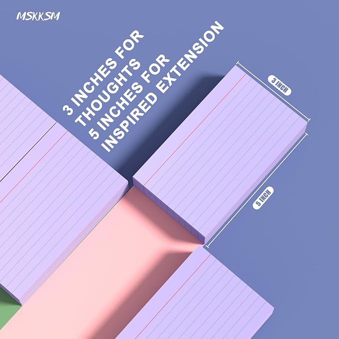 Purple Index Cards 3x5 Inch - 200 Count, Ruled Index Flash Cards for Studying, 180GSM Purple Note Cards 3x5 Lined Index Cards, Flashcards 3 x 5 Notecards Lined College Ruled Study Card for Offices