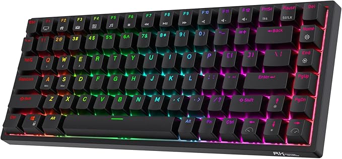 RK ROYAL KLUDGE RK84 RGB 75% Triple Mode BT5.0/2.4G/USB-C Hot Swappable Mechanical Keyboard, 84 Keys Wireless Gaming Keyboard, Tactile Brown Switch