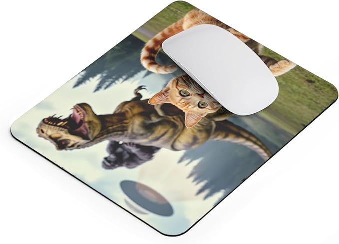 Mousepad Funny Cat Gorilla Riding Dinosaur with UFO Alien Scene Hilarious Animal Mashup Unique Fantasy Humor Desk Accessory Cool Sci Fi Style Computer Mouse pad Novelty Gaming Mouse Mat Creative