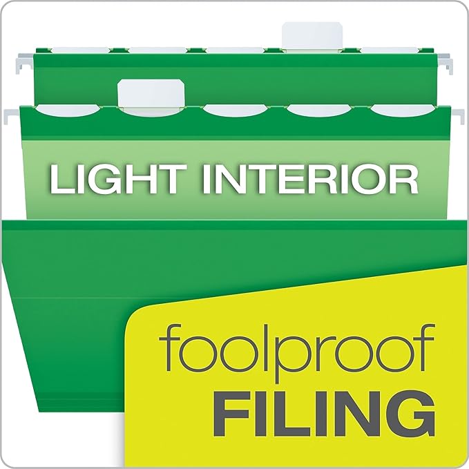 Pendaflex Ready-Tab Reinforced Hanging File Folders, Letter Size, Bright Green, 5 Tab, 25/BX (42626)