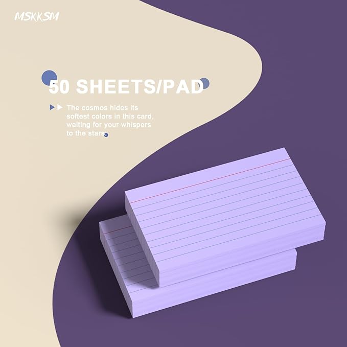 Purple Index Cards 3x5 Inch - 200 Count, Ruled Index Flash Cards for Studying, 180GSM Purple Note Cards 3x5 Lined Index Cards, Flashcards 3 x 5 Notecards Lined College Ruled Study Card for Offices