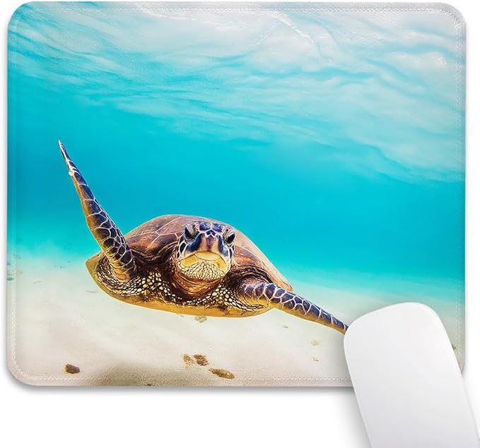 Sea Turtle Mouse Pad 9.5"x 7.9", Reinforced Stitched Edges, Durable Anti-Slip Gaming & Office Mat Desk Decor, Nature Ocean Animal Hawaiian Underwater Scuba Diving