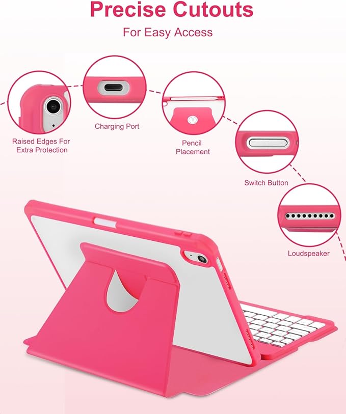 Case with Keyboard for iPad A16 11th 10th Generation 11/10.9 inch,Rainbow Backlit Detachable Keypad Rotatable Magnetic Cover with Pencil Holder for iPad 11 2025 10 Gen 2022 Watermelon Red