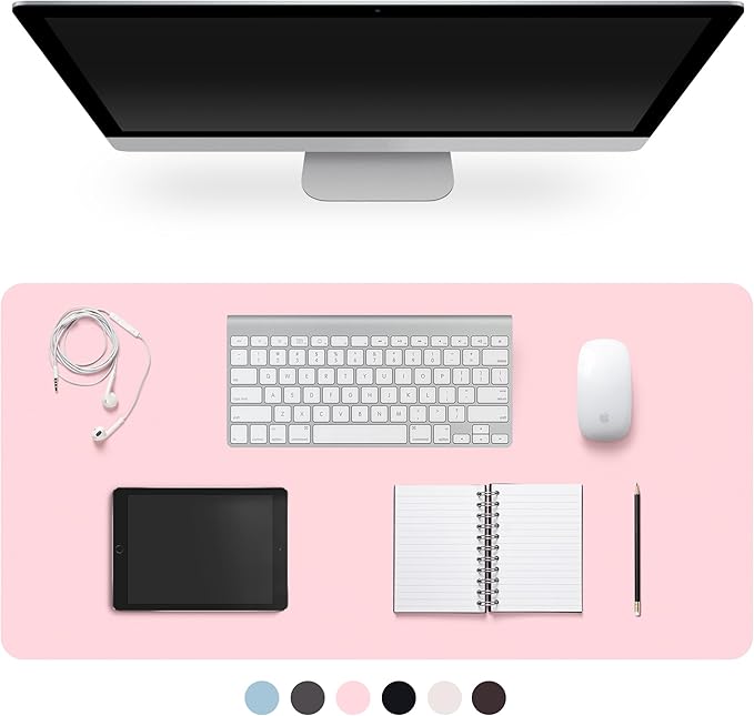 Leather Desk Pad Protector,Non-Slip Desk Pad,on-Slip PU Leather Large Mouse Pad,Easy Clean Desk Protecor Mat,Writing Pad for Office Work/Home/Decor(Pink, 23.6" x 13.7")