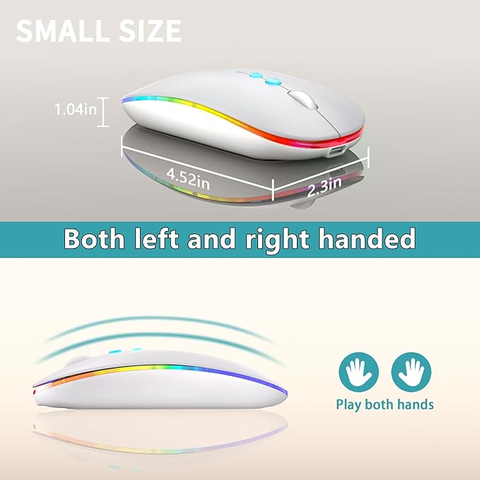 LED Wireless Mouse A100S Rechargeable Portable Silent Mouse with Optional USB and Type-C Receiver 3-Speed Adjustable DPI for PC/Mac/Laptop (Frosted Silver)
