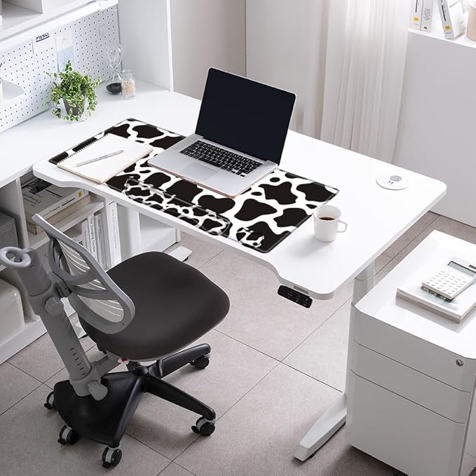 Cow Print Desk Pad Mat Large Mouse Pad and Keyboard Wrist Rest Set 3 in 1 Desk Protector Mat XXL Keyboard Pad with Wrist Support for Desktop Cover Home Work Office Computer