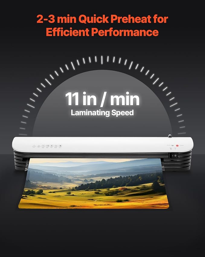 VEVOR Laminator Machine, A3 Thermal Laminator, 2-3 Min Quick Warm, 11 FPM Speed, 3-5 Mil Thickness, White