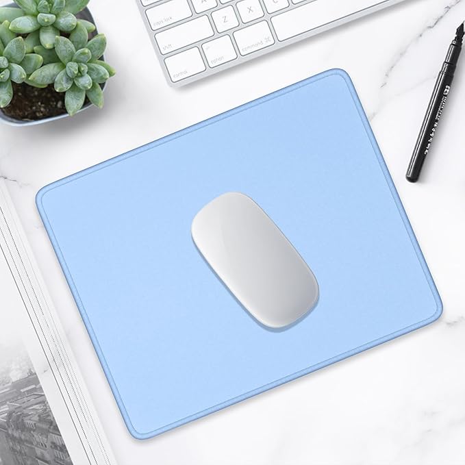 Hsurbtra Mouse Pad, Premium-Textured Square Mousepad 10.2 x 8.3 Inch, Stitched Edge Anti-Slip Waterproof Rubber Pretty Cute Computer Mat for Office Gaming Laptop Women Kids Sky Blue