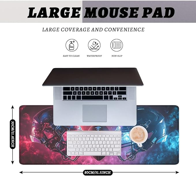 Sports Desk Mat Gaming Mouse Pad Cool American Football Red Blue Rugby Helmet Extended Gaming Mouse Pad Mat with Stitched Edge Non-Slip Base Big Mouse Pad Office Home Decor for Women Girl