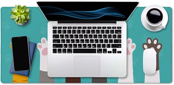 SSOIU Large Mouse Pad, Full Desk XXL Extended Gaming Mouse Pad 35.5" X 15.7", Waterproof Desk Mat Stitched Edges, Non-Slip Laptop Computer Keyboard Mousepad for Office and Home, Cat Paws