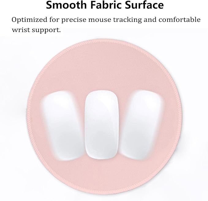 Cute Pink Round Mouse Pad with Stitched Edges, 7.9" Diameter & 0.12" Thick, Smooth Fabric Surface & Anti-Slip Rubber Base Portable Circular Mat for Office Desk/Laptop/Home/Gaming/Traveling