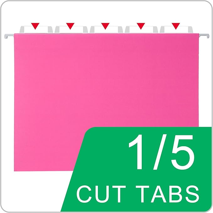 Pink Hanging File Folders Letter Size,25 Pack Reliable Hanging Folders for Filing Cabinet,Reinforced Rods for Smooth Gliding,Includes 1/5 Adjustable Tabs & Inserts,Ideal for Home & Office