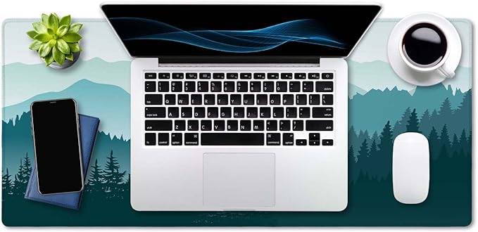 Large Mouse Pad, Full Desk XXL Extended Gaming Mouse Pad 35.5" X 15.7", Waterproof Desk Mat with Stitched Edge, Non-Slip Laptop Computer Keyboard Mousepad for Office & Home, Green Mountain Landscape