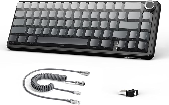 ATTACK SHARK X66 60% Wireless Mechanical Gaming Keyboard with Knob,Gasket Hot Swappable Custom Keyboard,Side Printed PBT Keycaps,Tri Mode USB-C/BT5.0/2.4G RGB Keyboard with Coiled Cable - Moon Night