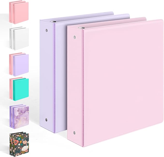 2 Pack BinderX Extra Durable 3 Ring Binder, 2 Inch Binder Round Ring, Fits 900 Sheets of 8.5x11 Paper, Customizable View Cover with Inside Pockets, Cute School Supplies for Girls, Pink & Purple