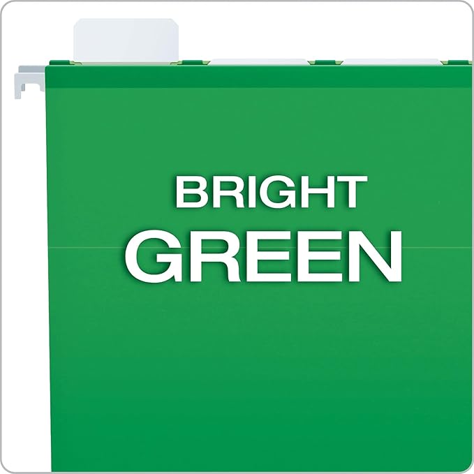 Pendaflex Ready-Tab Reinforced Hanging File Folders, Letter Size, Bright Green, 5 Tab, 25/BX (42626)