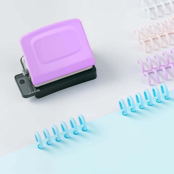 Spiral Binding Machine-Mini 6 Hole Puncher, DIY Creative Book Binder Machine for Planner, A4-30 Holes, A5-20 Holes, B5 26 Holes with 16 PCS 6-Hole Loose Leaf - Purple