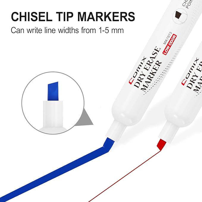Comix Dry Erase Markers, Chisel Tip Whiteboard Markers, 36 Count 12 Assorted Colors Low Odor Markers for Classroom, Teachers, Office, School Supplies