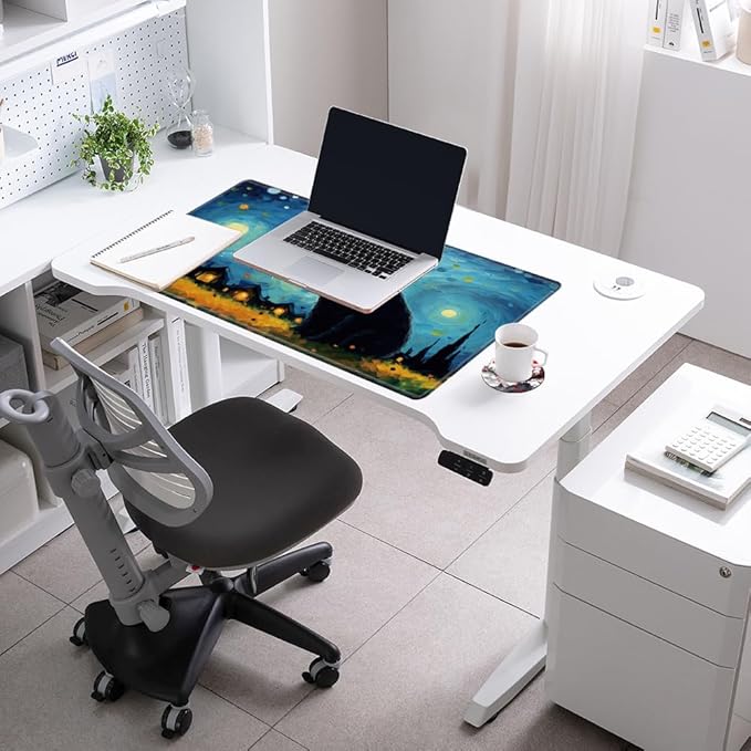 Large Mouse Pad Gaming Desk Mat Black Cat Mousepad XXL 31.5''X15.75'' Desk Pad Extended Mouse Mat of Girl Desktop Computer with Coaster