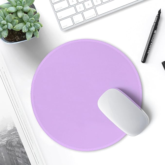 Hsurbtra Mouse Pad, Premium-Textured Small Round Mousepad 8.7 x 8.7 Inch Purple, Stitched Edge Anti-Slip Waterproof Rubber Pretty Cute Computer Mat for Office Home Gaming Laptop Men Women Kids