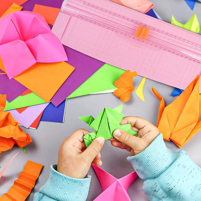 A4 Paper Cutter, 15.7 Inch Paper Craft Cutter with 2-Pack Security Blade, Paper Slicer Scrapbooking Tool for Christmas Cut Gift Card, Coupon, Label, Cardstock, Photo, Craft Paper (Pink)
