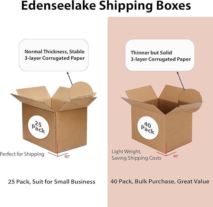 EdenseeLake 40 Pack 5x5x5 inches Shipping Boxes Small Cardboard Boxes for Packing, Moving, Mailing, Brown