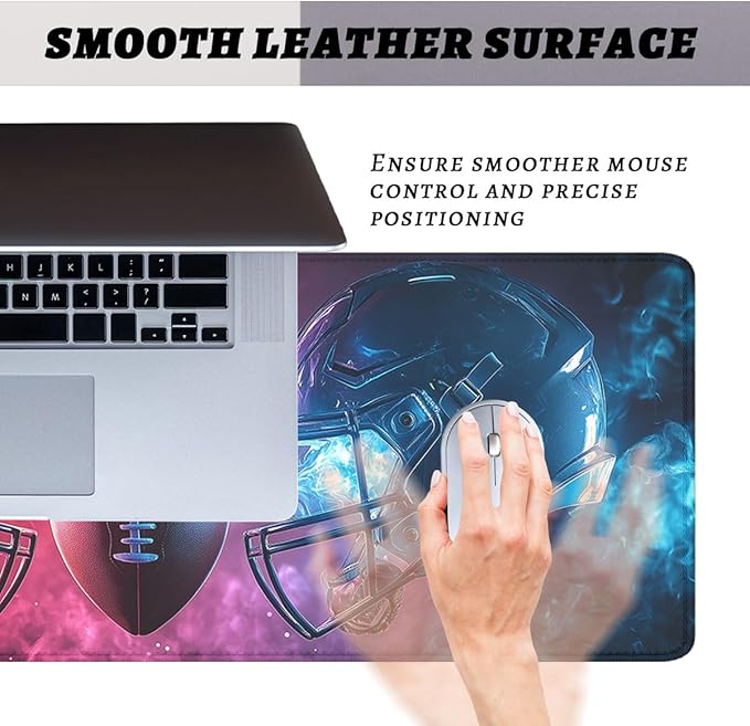 Sports Desk Mat Gaming Mouse Pad Cool American Football Red Blue Rugby Helmet Extended Gaming Mouse Pad Mat with Stitched Edge Non-Slip Base Big Mouse Pad Office Home Decor for Women Girl