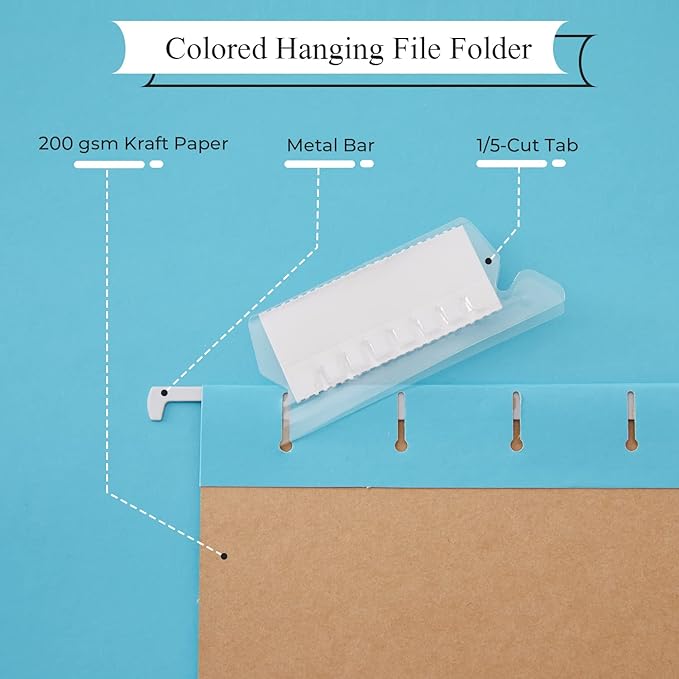 Y YOMA 25 Pack Colored Hanging File Folder Letter Size Decorative File Folder Cute Pretty Reinforced Hanging Folder Organizer for Filing Cabinet Office Home with 1/5-Cut Adjustable Tabs, Purple