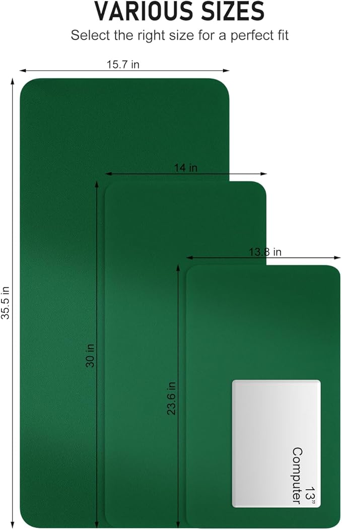 Desk Pad, 23.6" x 13.8" PU Leather Non-Slip Desk Mat Large Mouse Pad for Desktop, Waterproof Laptop Computer Writing Mat for Office, Home, Work, Gaming, Dark Green