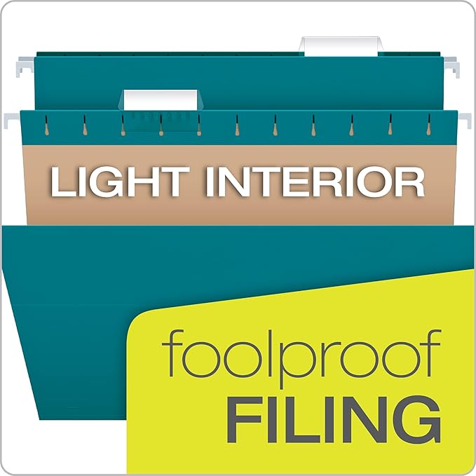 Pendaflex Recycled Hanging File Folders, Letter Size, Assorted Jewel-Tone Colors, Two-Tone for Foolproof Filing, 1/5-Cut Tabs, 25 Per Box (81667) (Pack of 10)