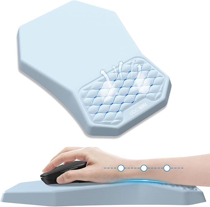 Ergonomic Mouse Pad Wrist Rest Support, Massage Design Surface for Carpal Tunnel Pain Relief, Memory Foam, Non-Slip PU Base for Computer Desk, Sky Blue