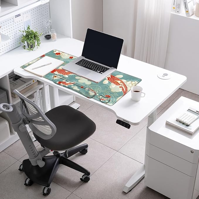 Koi Fish Desk Mat Set Carp Mousepad Gaming Mouse Pad and Keyborad Wrist Rest XXL Desk Pad 31.5" x 15.75" Computer Mat Large Mouse Pads with Wrist Support
