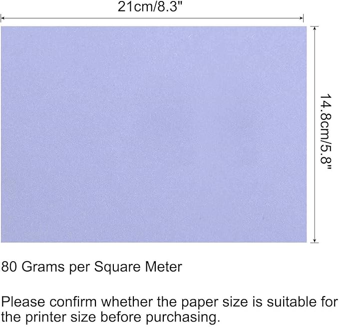 MECCANIXITY 25 Sheets Colored Copy Paper 8.3 x 5.8 Inch Printer Paper 80gsm Light Purple for Office Printing, Document Copying, Invitations, Forms, Art Projects