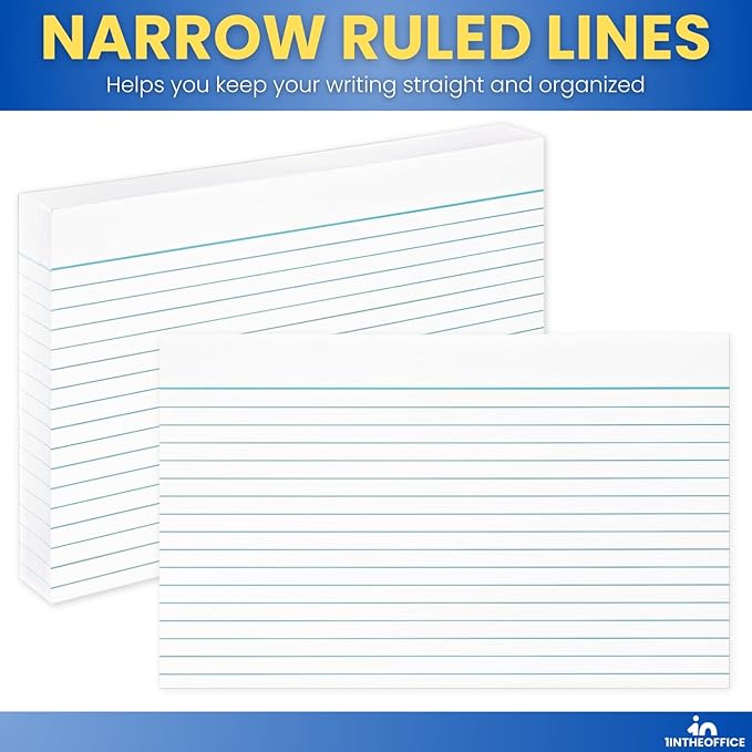 1InTheOffice Index Card Ruled 5X8 Blank, Note Cards, Flash Cards, Legal White Large Index Card, 400 Pack